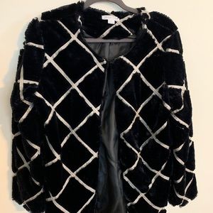 Faux Fur Navy Check Jacket